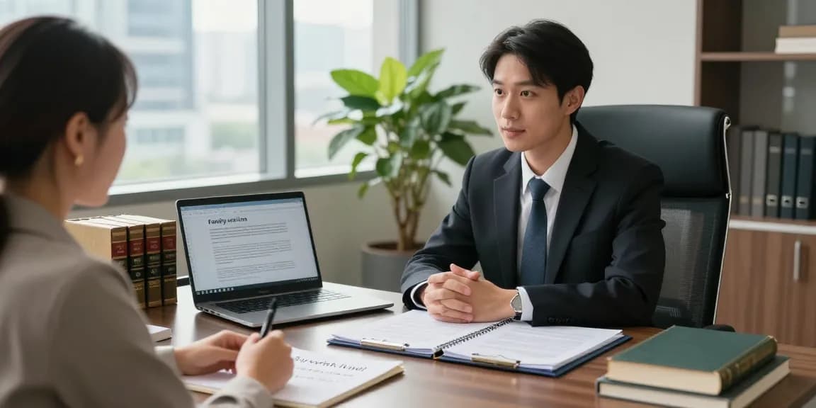 Lawyer discussing legal matters with a client; see here now for expert consultation.
