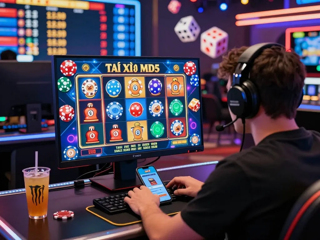 Engaging scene of a player enjoying Tài Xỉu MD5 game online with vibrant visuals and competitive atmosphere