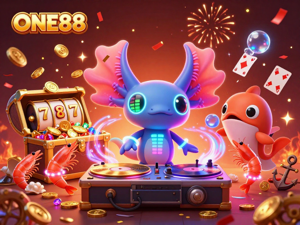 Spin with ONE88’s vibrant games including slots and treasures in a dynamic underwater casino scene.
