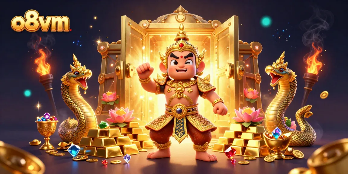 Spin winnings at o8vm with the vibrant golden treasure scene featuring charismatic characters and treasure elements.