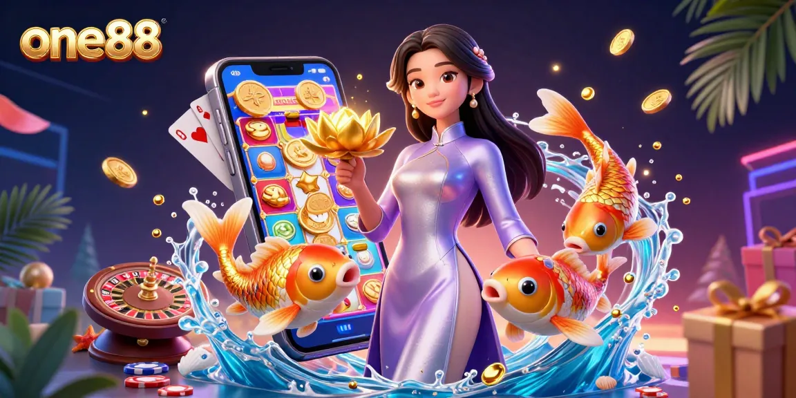 Experience thrilling gameplay at one88 with an elegant woman and dynamic casino elements swirling around.