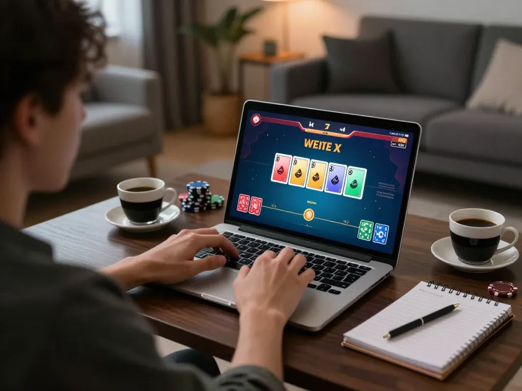 Player engaging with the ALO8 casino game on a laptop, showcasing immersive online gambling experience.