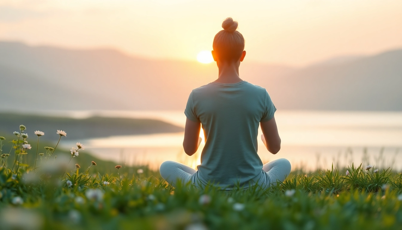 Individual practicing meditation to alleviate stress and anxiety in a tranquil natural setting.