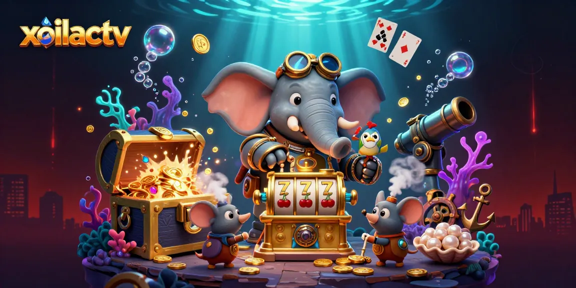 Xoilactv promotes immersive gaming experiences with steampunk elements in vibrant colors.