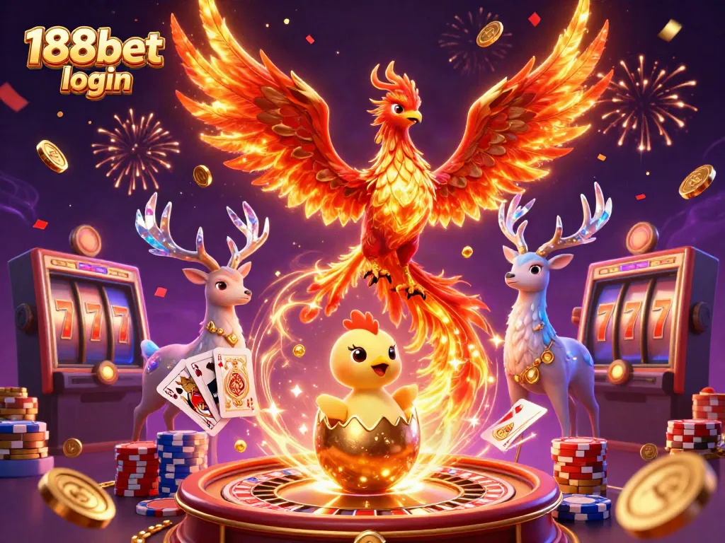 Engage in thrilling gameplay with 188bet login surrounded by festive casino elements and vibrant imagery.