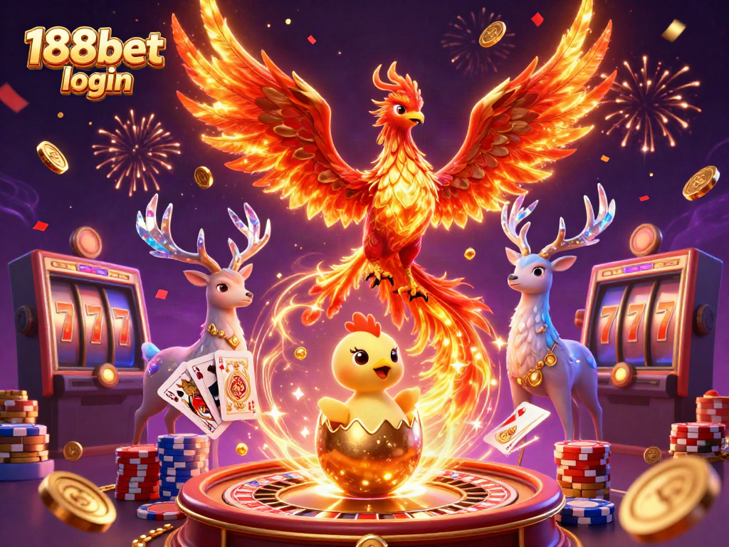 Engage in thrilling gameplay with 188bet login surrounded by festive casino elements and vibrant imagery.