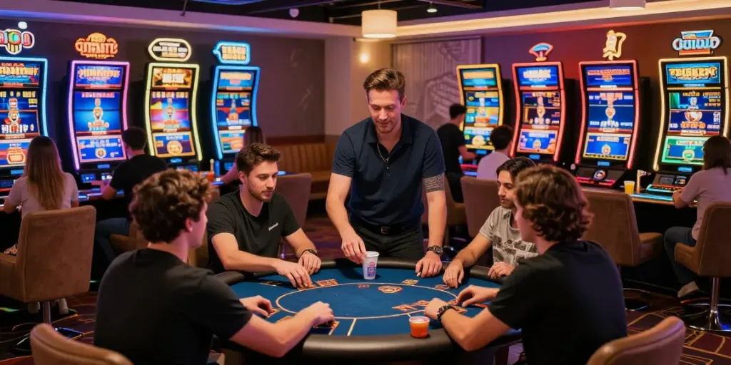 Exciting casino scene at https://man88pro.com/ featuring players enjoying games and vibrant atmosphere.