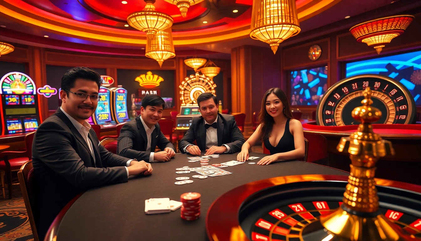 Exciting scene of players engaging at GG88 poker table with vibrant casino elements