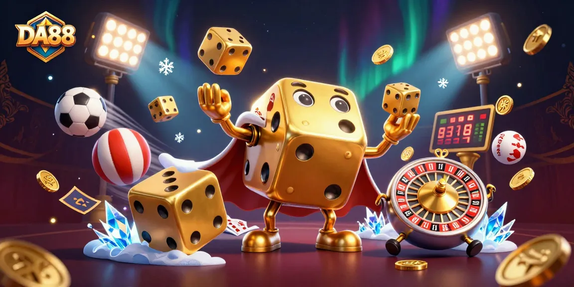 Experience thrilling DA88 gaming with vibrant dice, dynamic sports bets, and luxurious casino elements.