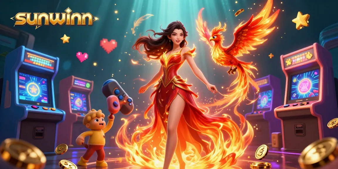 Play thrilling games at sunwinn, featuring a stunning Asian woman and her fire phoenix companion.