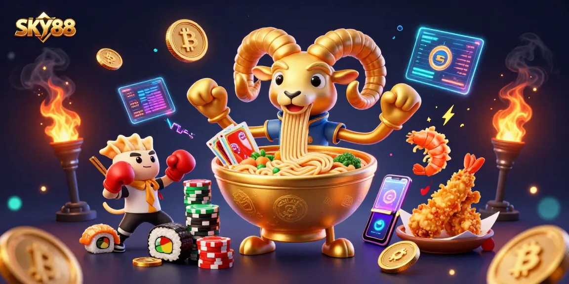 SKY88 engages players with immersive casino fun in a vibrant 3D illustration.