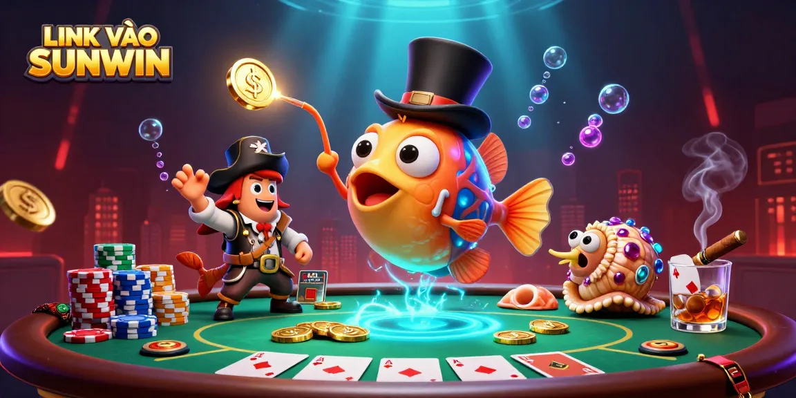 Engage with LINK VÀO SUNWIN in a vibrant underwater casino scene featuring intricate gaming elements.