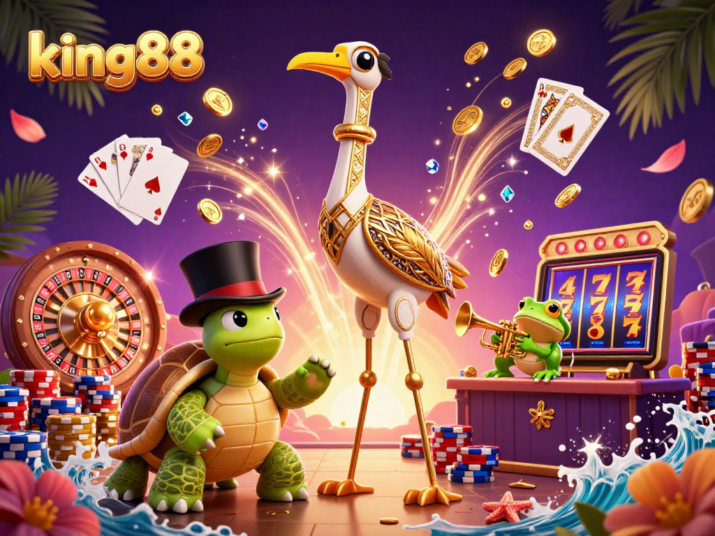 Participate in thrilling adventures at king88, highlighted by vibrant casino characters and dynamic game elements.