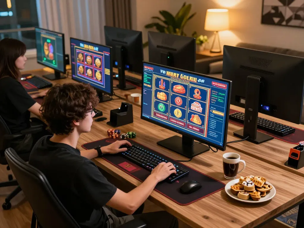 Engaging online gambling scene at https://cm888.mobi/ with multiple screens showcasing live dealer games and vibrant slots for an immersive experience.
