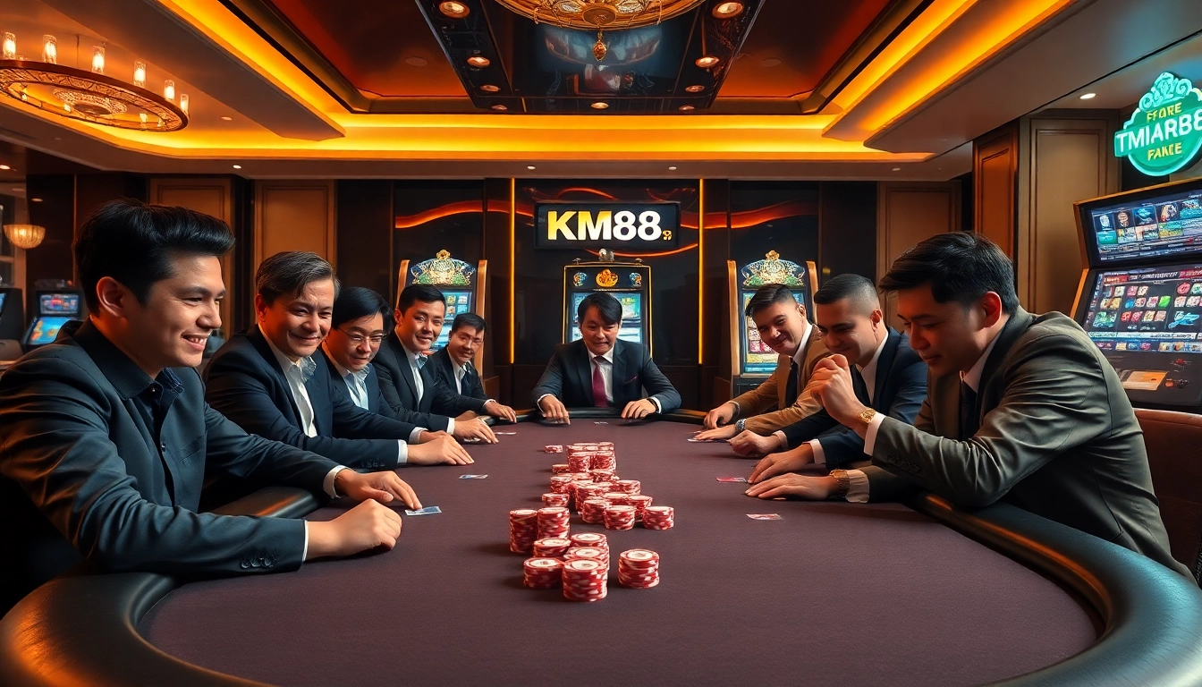 Experience the thrill of KM88 casino gaming with vibrant poker tables and excitement.
