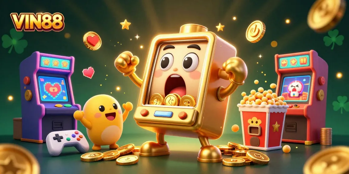 Experience the excitement of WINNING at VIN88 with animated golden slot machines rolling in coins!