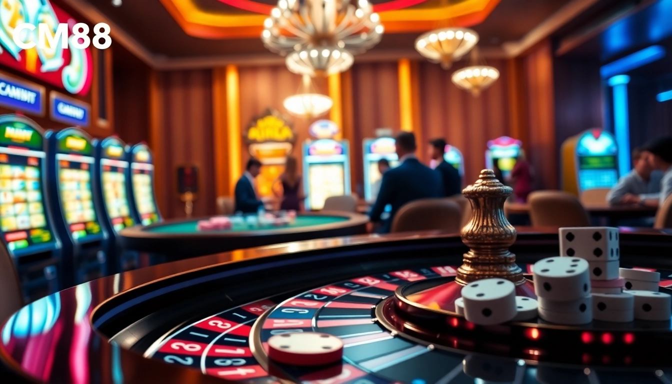 Experience the excitement of CM88 at a luxurious casino with roulette and poker action.